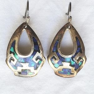 TAXCO Vintage Sterling Silver Mexico Turquoise Lapis Onyx 925 Earrings